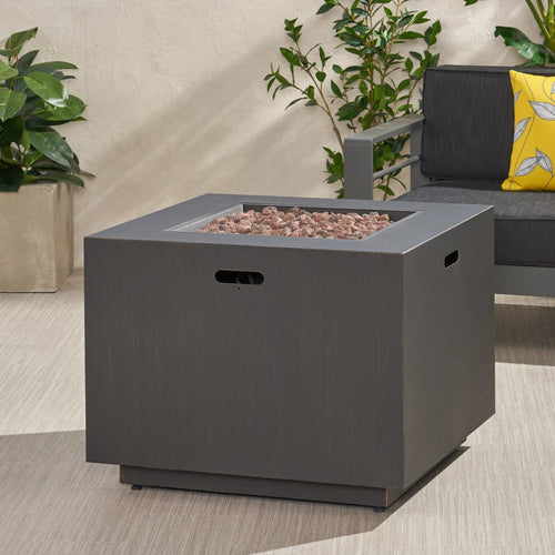 33" Outdoor Iron Square Propane Fire Pit - Brushed Brown