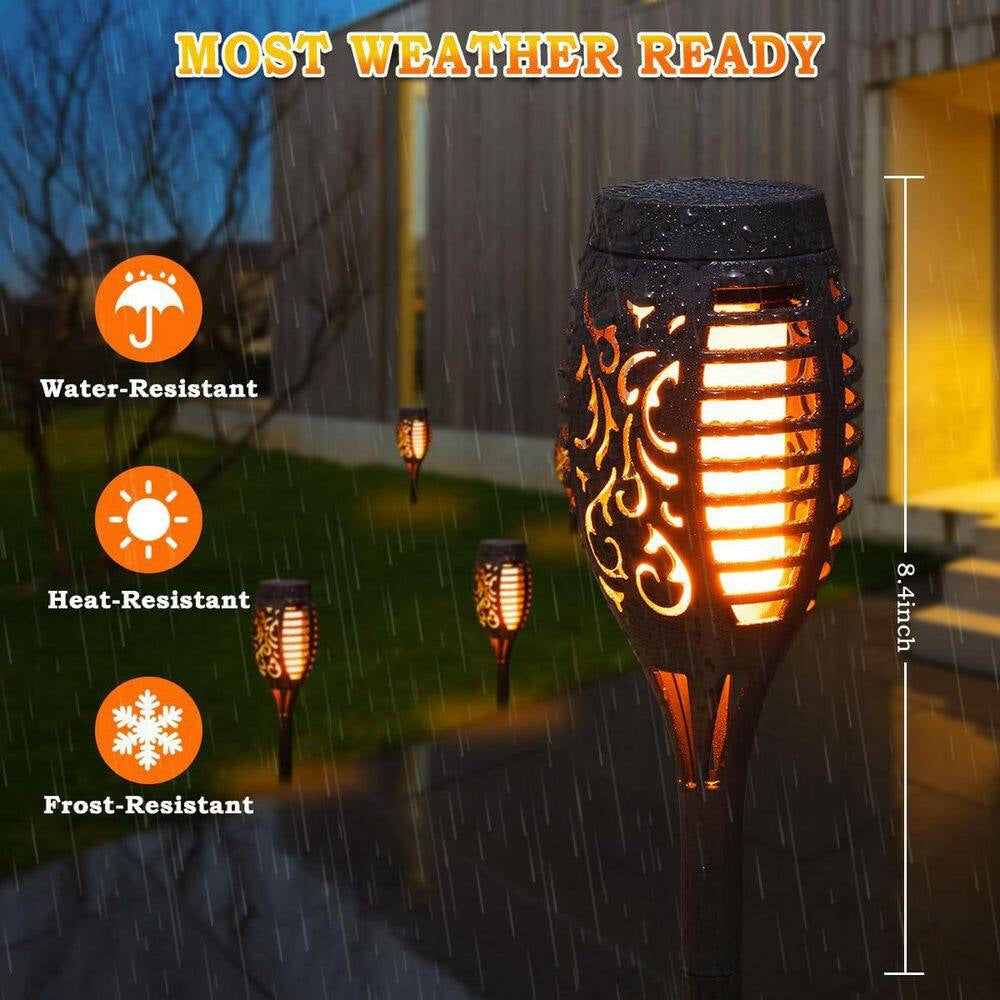 1-Pack Black ABS Solar Flickering Flame Torch Lights Outdoor Waterproof Garden Decor
