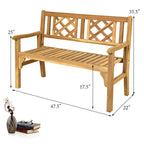Patio Foldable Bench with Curved Backrest and Armrest
