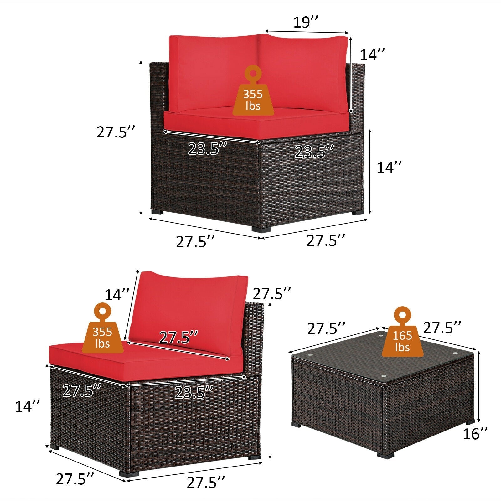 6 Piece Patio Furniture Sofa Set with Cushions