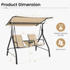 2-Seat Outdoor Cushioned Porch Swing with Adjustable Canopy and Tempered Glass Table