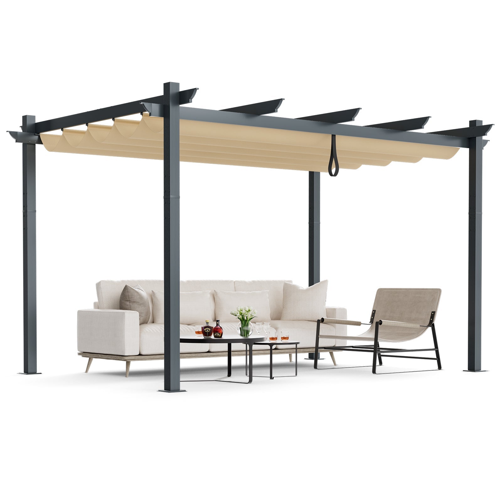 10 x 13 Ft Outdoor Aluminum Retractable Pergola Canopy Shelter