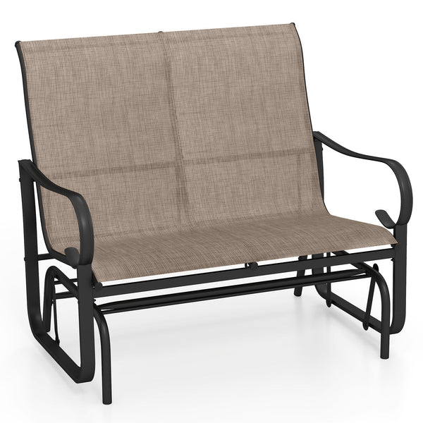 2-Person Outdoor Glider Bench with High Backrest-Brown