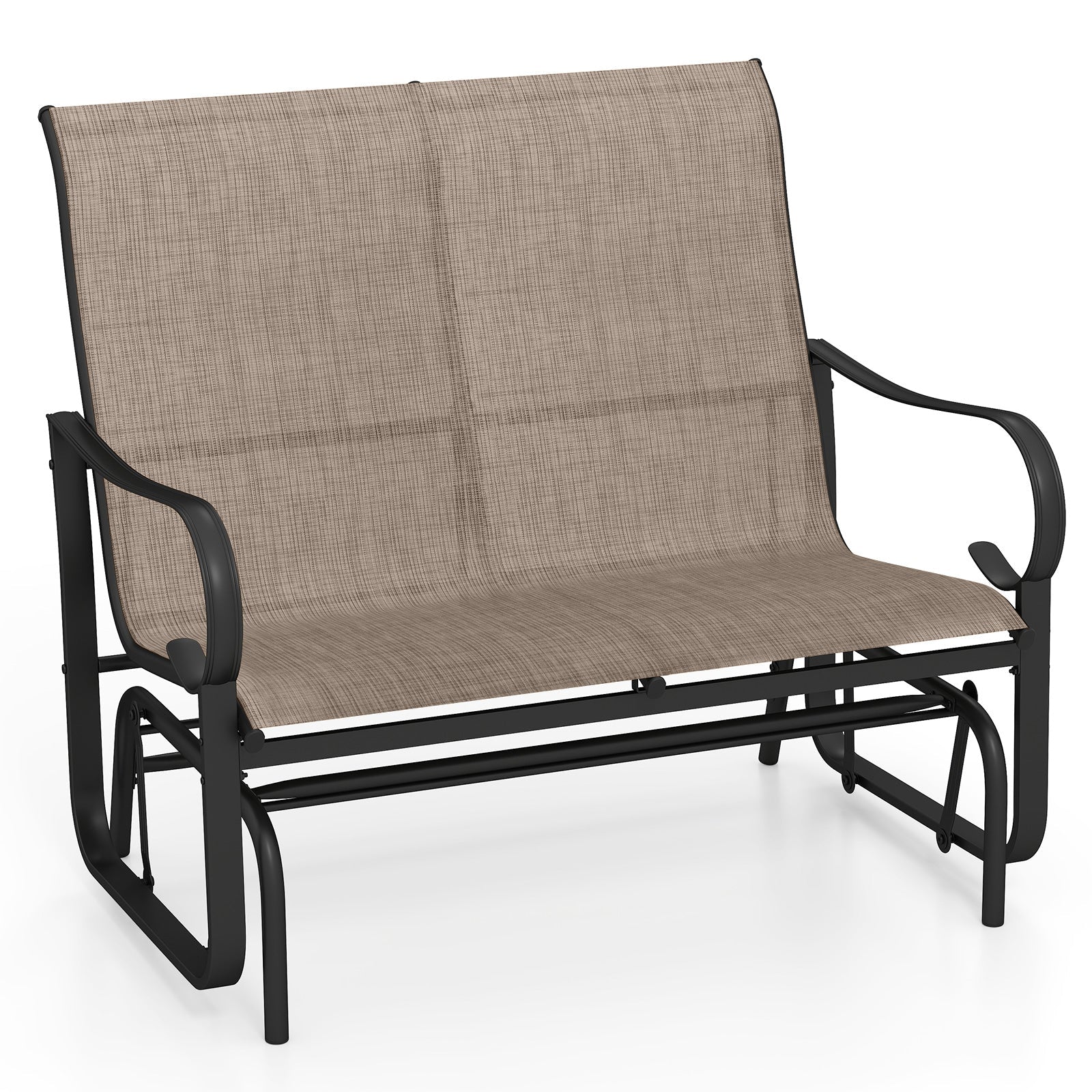 2-Person Outdoor Glider Bench with High Backrest-Brown