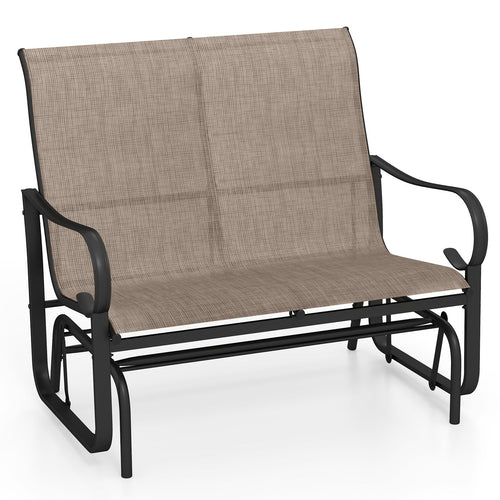2-Person Outdoor Glider Bench with High Backrest-Brown