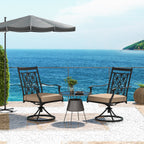Patio Swivel Chairs with Blossom Pattern Backrest and Cushions- 2 Pieces Black