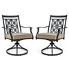 Patio Swivel Chairs with Blossom Pattern Backrest and Cushions- 2 Pieces Black