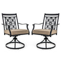 Patio Swivel Chairs with Blossom Pattern Backrest and Cushions- 2 Pieces Black