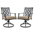 Patio Swivel Chairs with Blossom Pattern Backrest and Cushions- 2 Pieces Black
