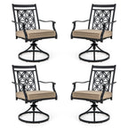 Patio Swivel Chairs with Blossom Pattern Backrest and Cushions- 2 Pieces Black