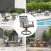 Patio Swivel Chairs with Blossom Pattern Backrest and Cushions- 2 Pieces Black
