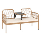 2-Seat PE Rattan Outdoor Loveseat with Built-in Coffee Table and Soft Cushions