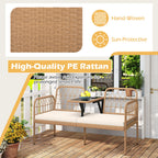 2-Seat PE Rattan Outdoor Loveseat with Built-in Coffee Table and Soft Cushions