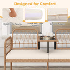 2-Seat PE Rattan Outdoor Loveseat with Built-in Coffee Table and Soft Cushions