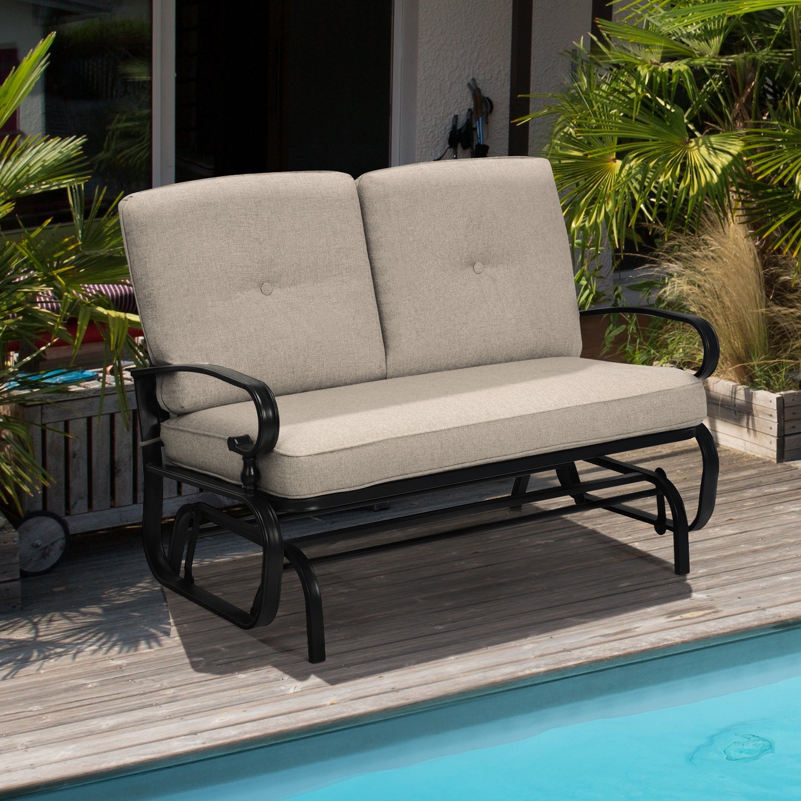 2 Seats Outdoor Swing Glider Chair with Cushions