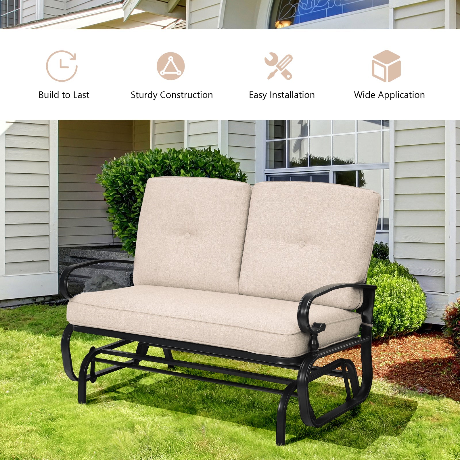 2 Seats Outdoor Swing Glider Chair with Cushions