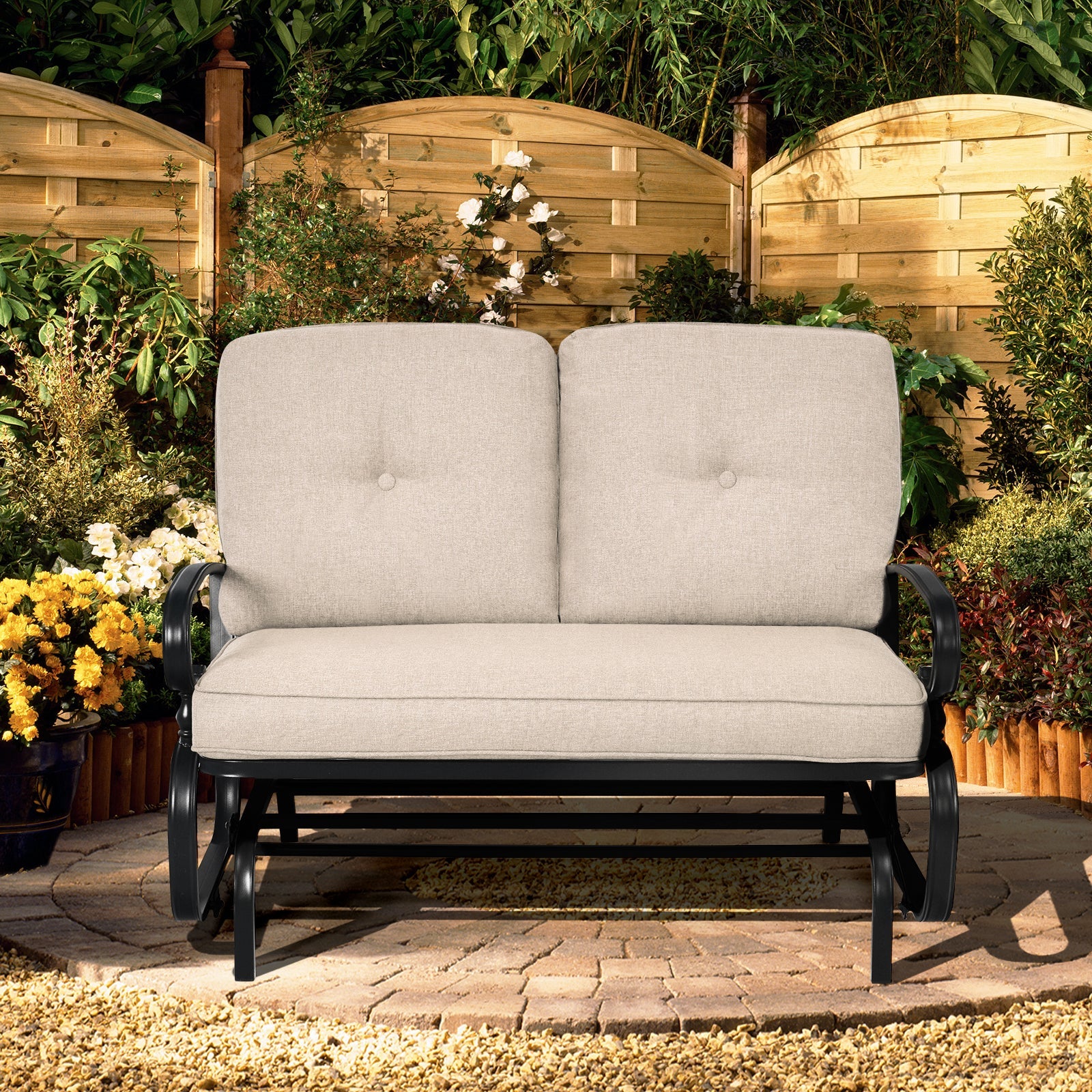 2 Seats Outdoor Swing Glider Chair with Cushions