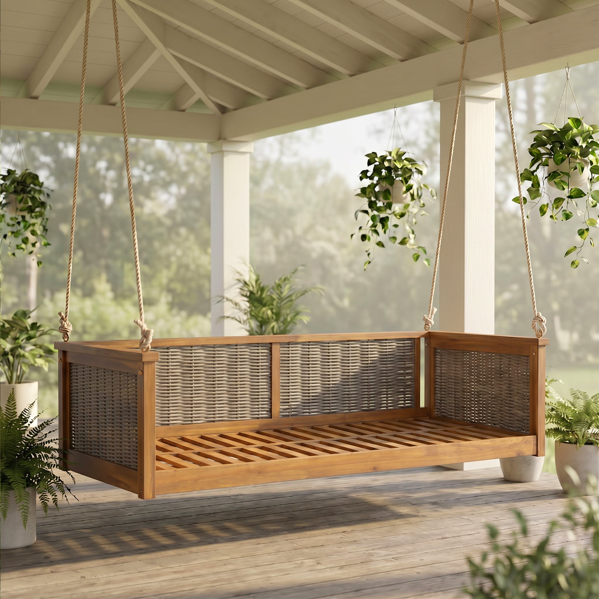 Outdoor Classic Solid Wood Twin Size Swing Bed