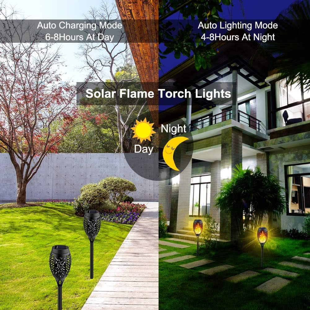 12Pack Flickering Flame Solar Torch Lights for Garden Decor, Waterproof Solar Lights Outdoor Decorative, Garden Outdoor Decorations for Yard Porch Lawn Patio outside Decor-Luces Solares