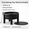 Fire Chief Wood Burning Fire Pit with Tabletop Lid â€“ Modern Outdoor Metal Fire Pit for Patio & Backyard â€“ Premium Heavy Duty Fire Pit Bowl with Multi-Use Side Table (Decorative Bowl)