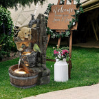 Luxenhome Outdoor Water Fountain, 25 Inch Whimsical Puppy Dog Resin Water Fountains Indoor with LED Lights