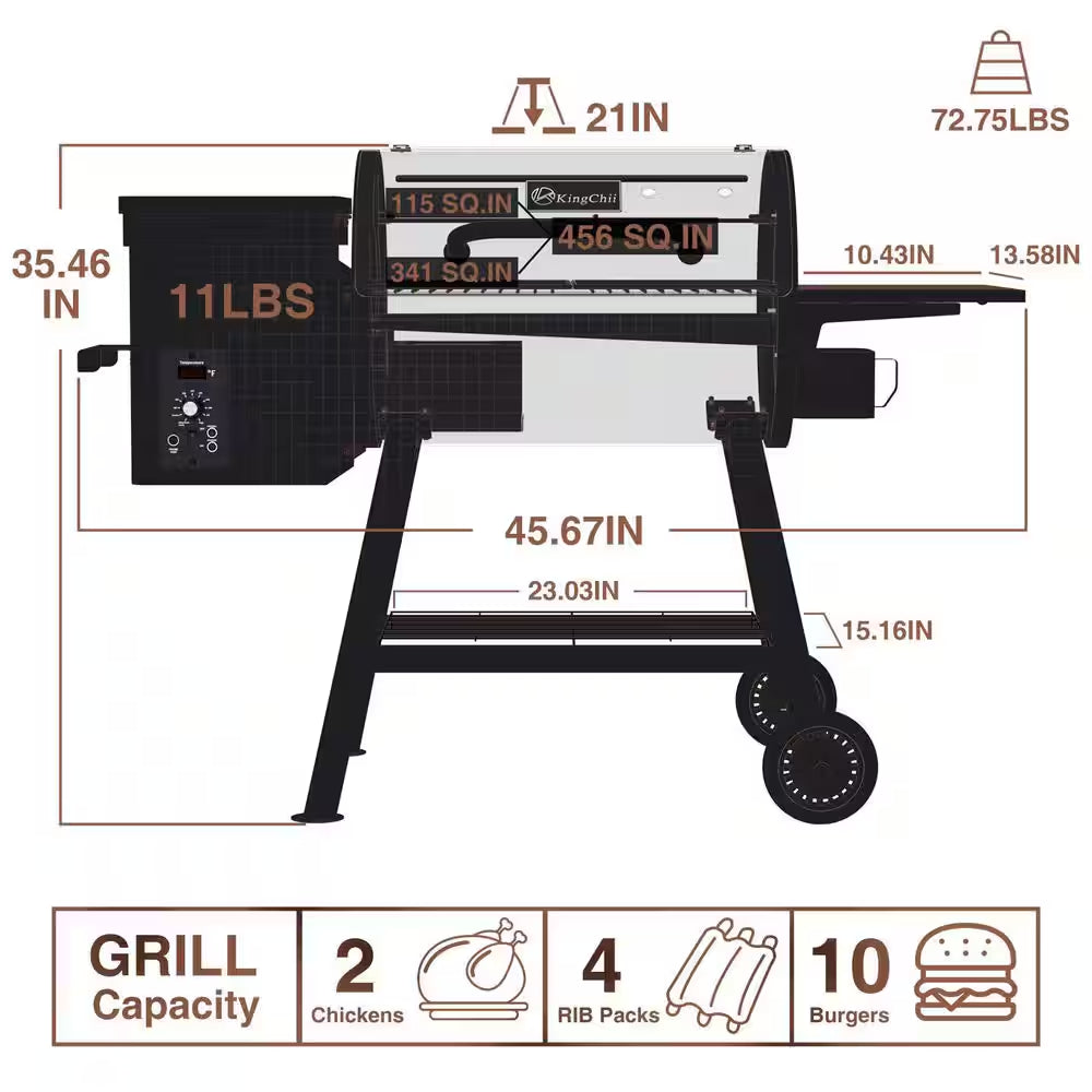 King Chii 456 Sq. In. Wood Pellet Grill and Smoker BBQ with PID Auto Temperature Control in Bronze