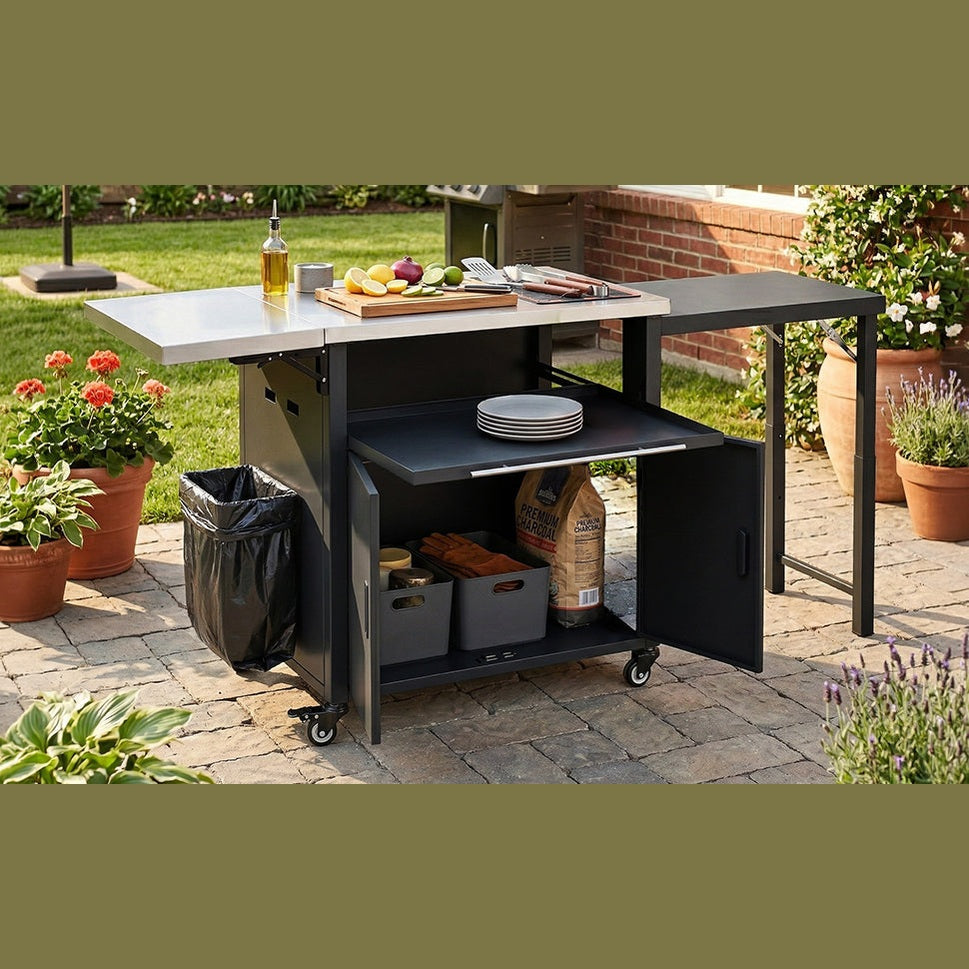 Foldable Outdoor Prep Station BBQ Cart Patio Dining Cart