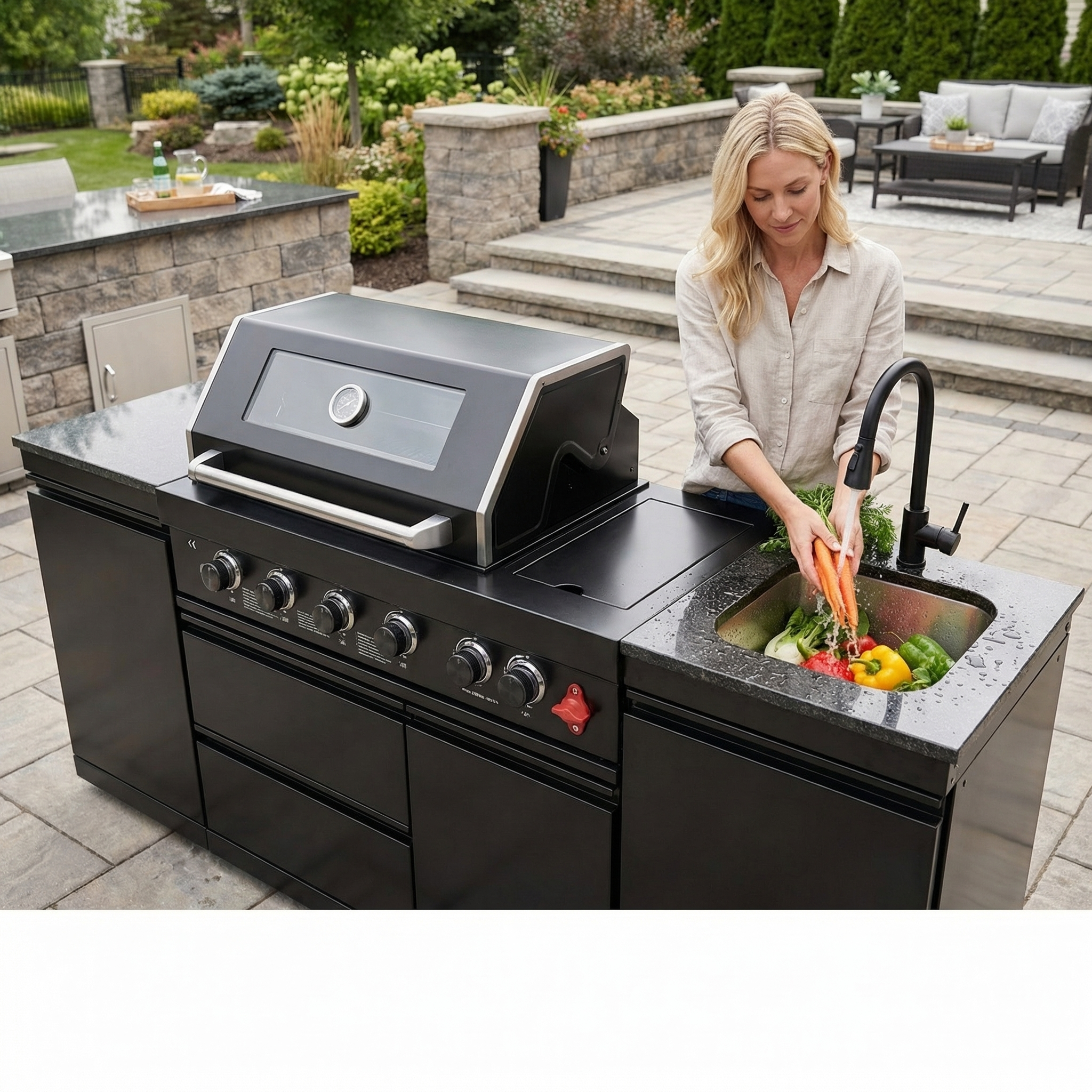 84.7 Inch 4-Burner Deluxe Stainless Steel Propane Gas Outdoor Kitchen Barbecue Island Grill