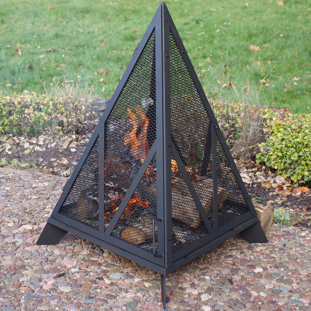 Sunnydaze Majestic Pyramid Steel Mesh Wood Burning Fire Bowl Pit