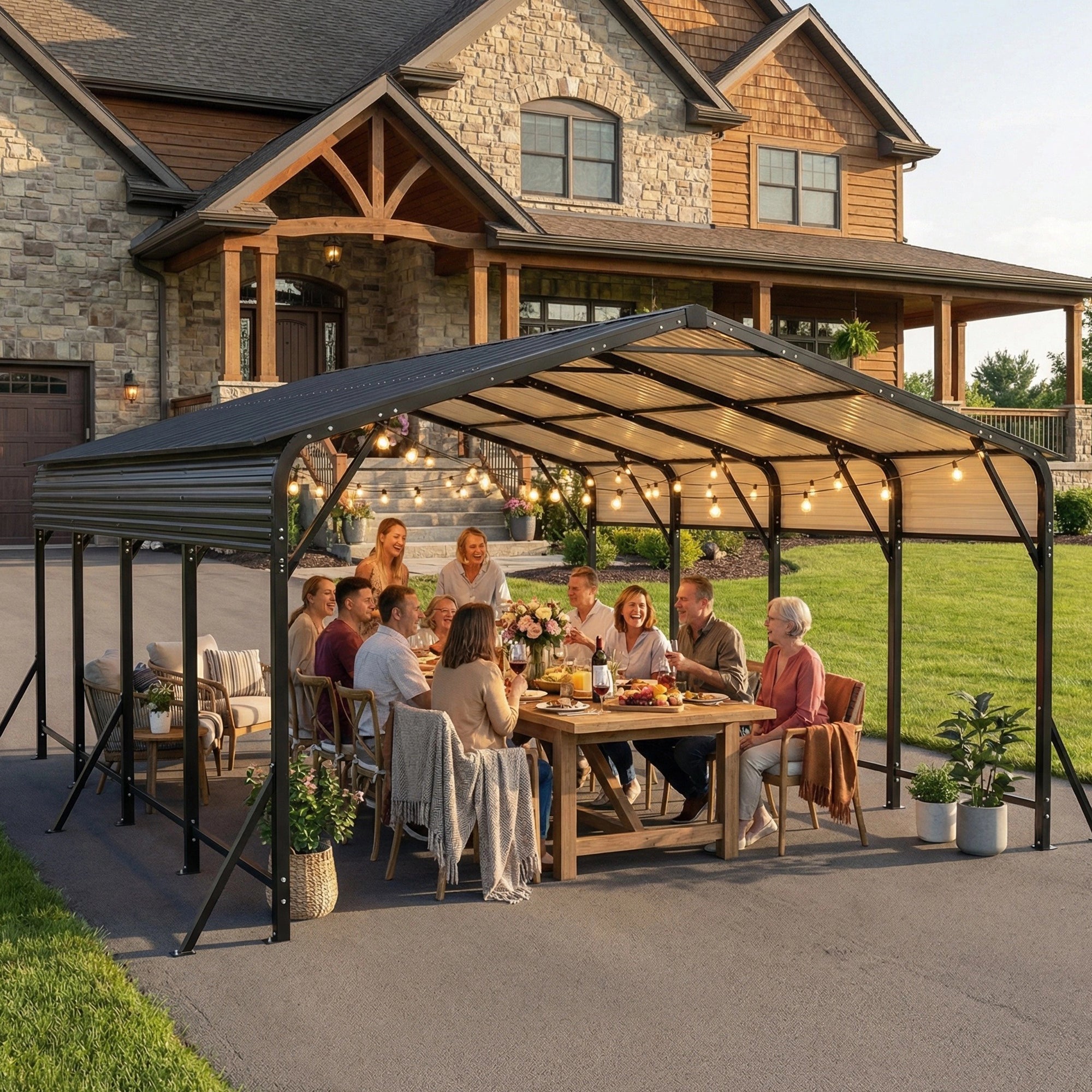 20'x20' Galvanized Steel Carport Canopy