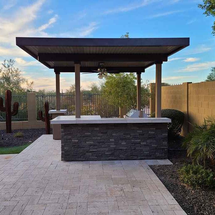 Outdoor Kitchen BBQ Island with 12' x 12' Pergola