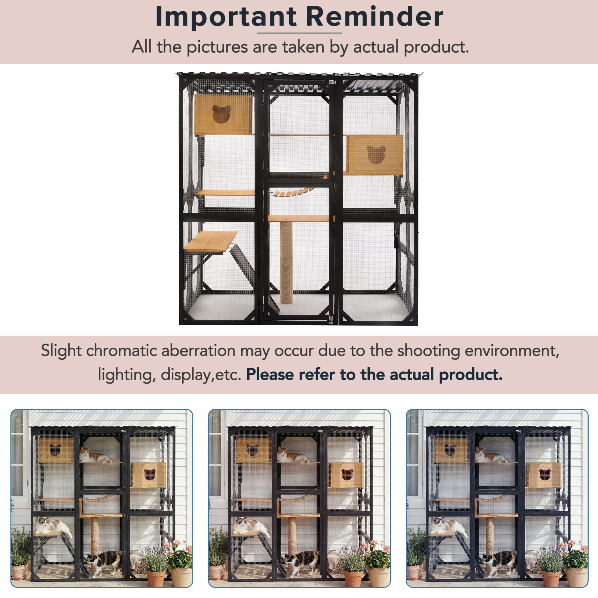 Outdoor Cat Enclosure With Sleeping Houses, Jumping Platforms, & Scratching Post