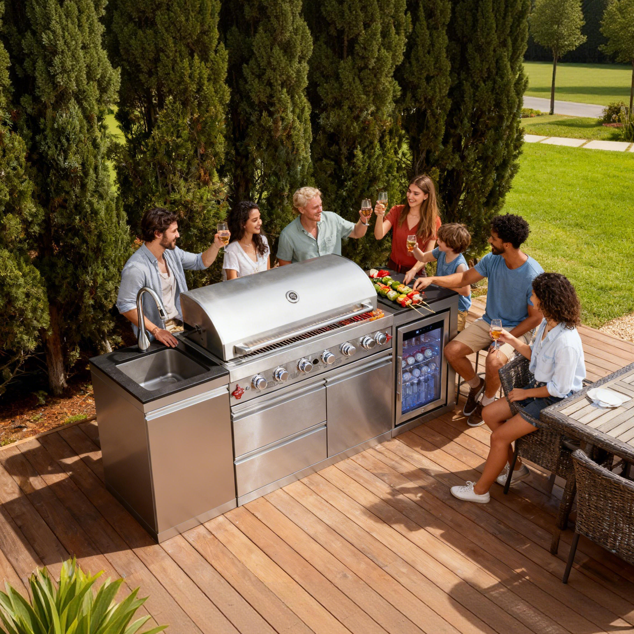 Outdoor Kitchen Island 82.5 Inch 6 Burner Propane Gas BBQ Grill