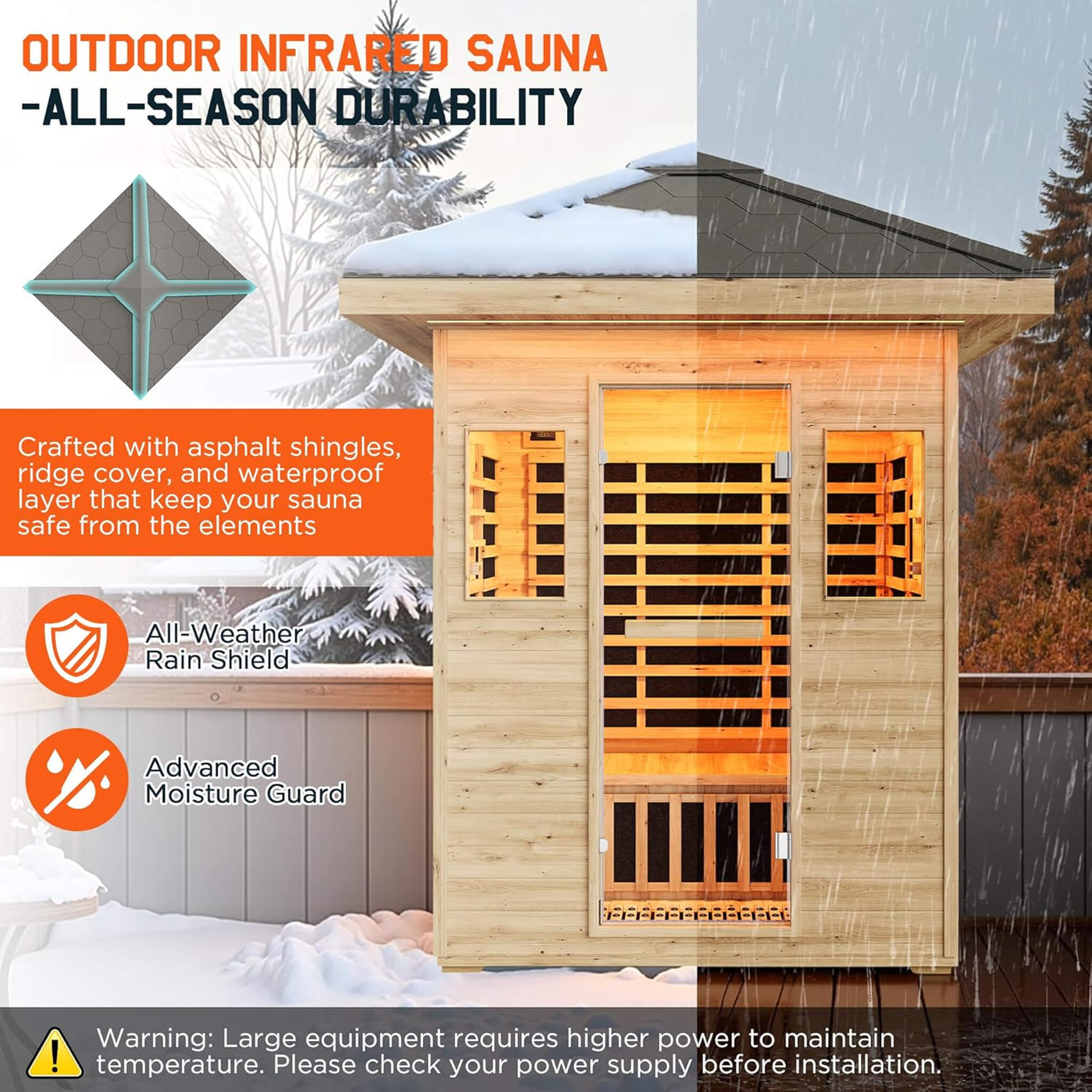 The Zurich 3-Person Low EMF Spruce Wood Outdoor Infrared Sauna with Bluetooth Speakers and LED Lights