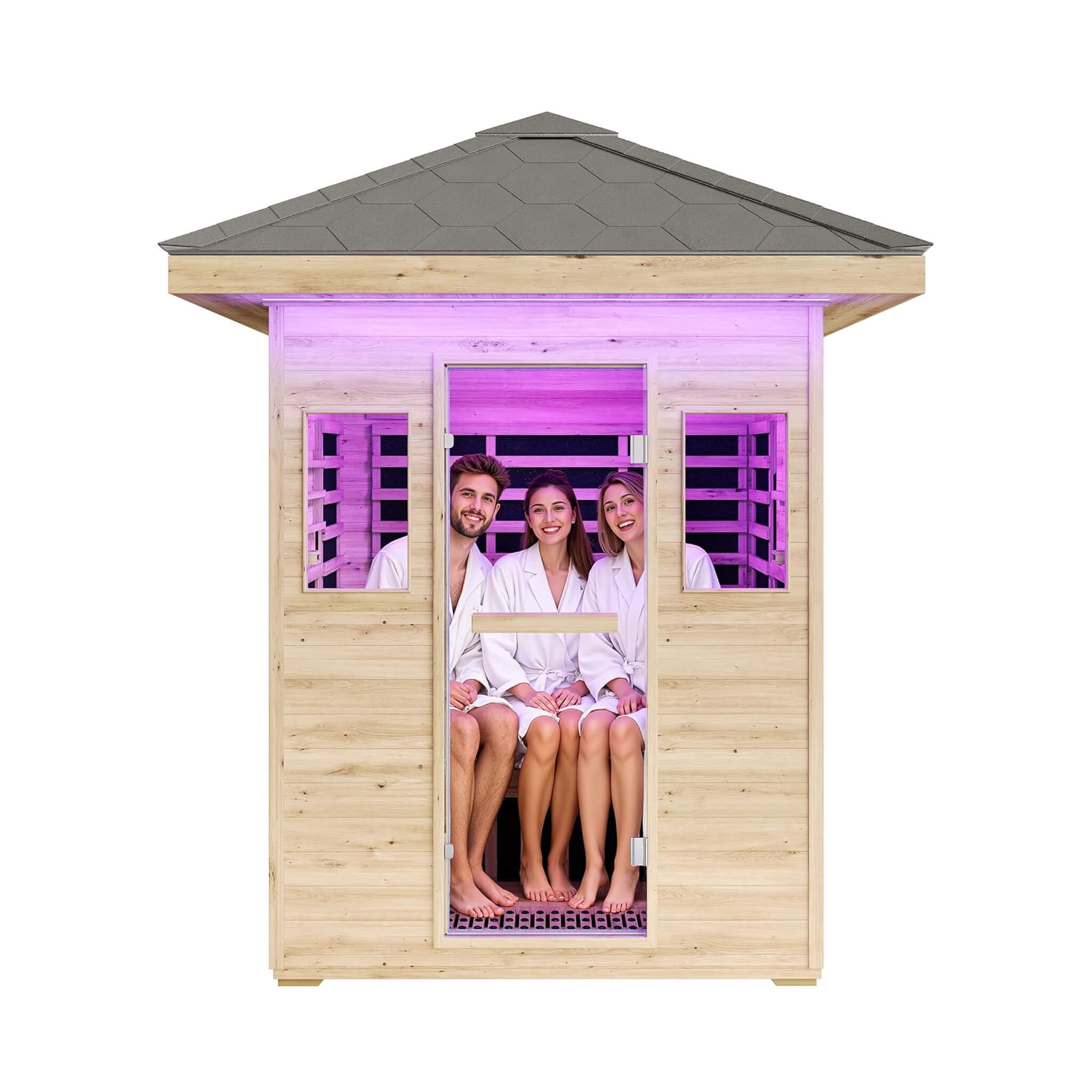 The Zurich 3-Person Low EMF Spruce Wood Outdoor Infrared Sauna with Bluetooth Speakers and LED Lights