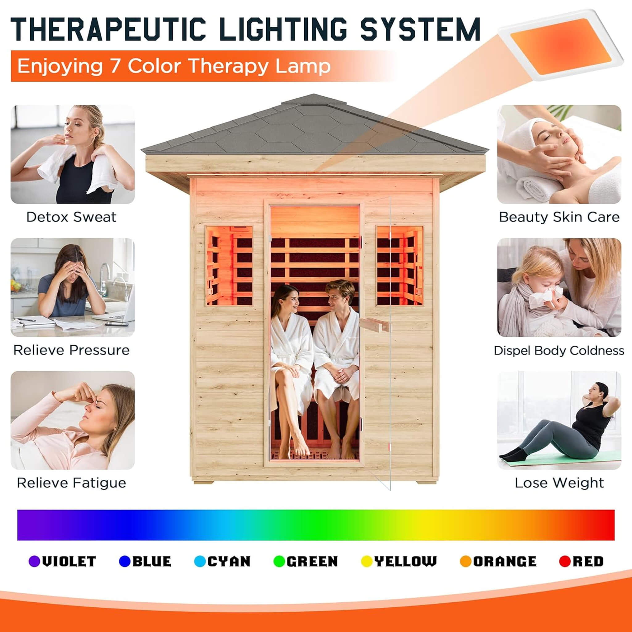 The Zurich 3-Person Low EMF Spruce Wood Outdoor Infrared Sauna with Bluetooth Speakers and LED Lights