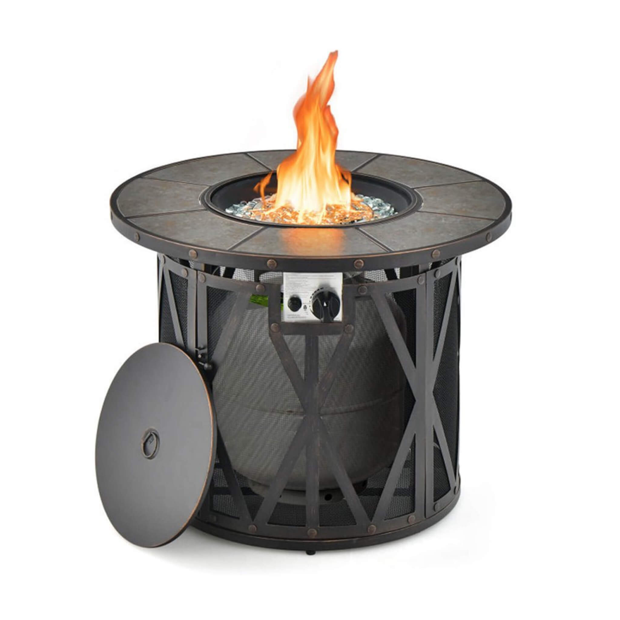 30K BTU Premium Outdoor Patio Gas Fire Pit Table with Fire Glass and Cover, 32"