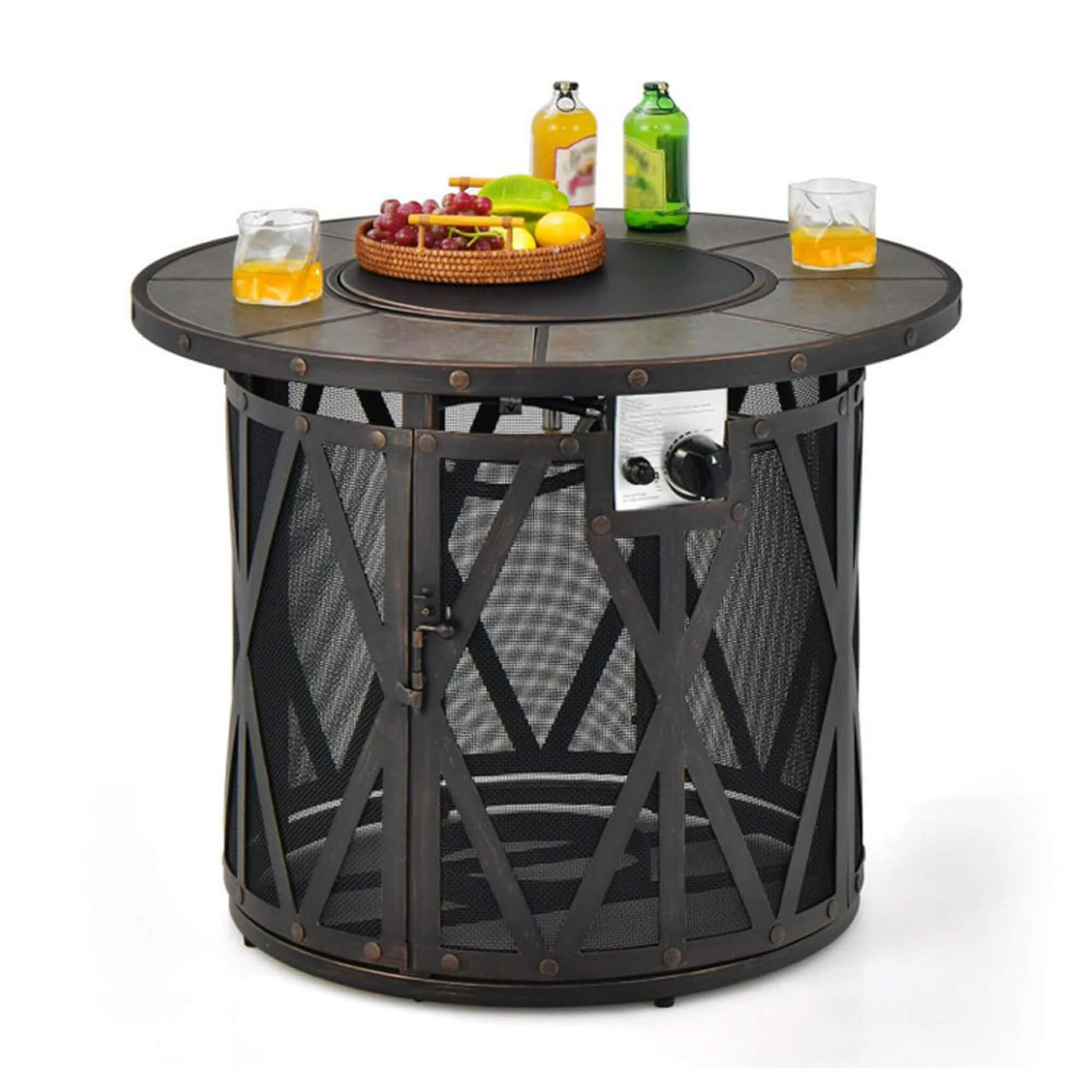 30K BTU Premium Outdoor Patio Gas Fire Pit Table with Fire Glass and Cover, 32"