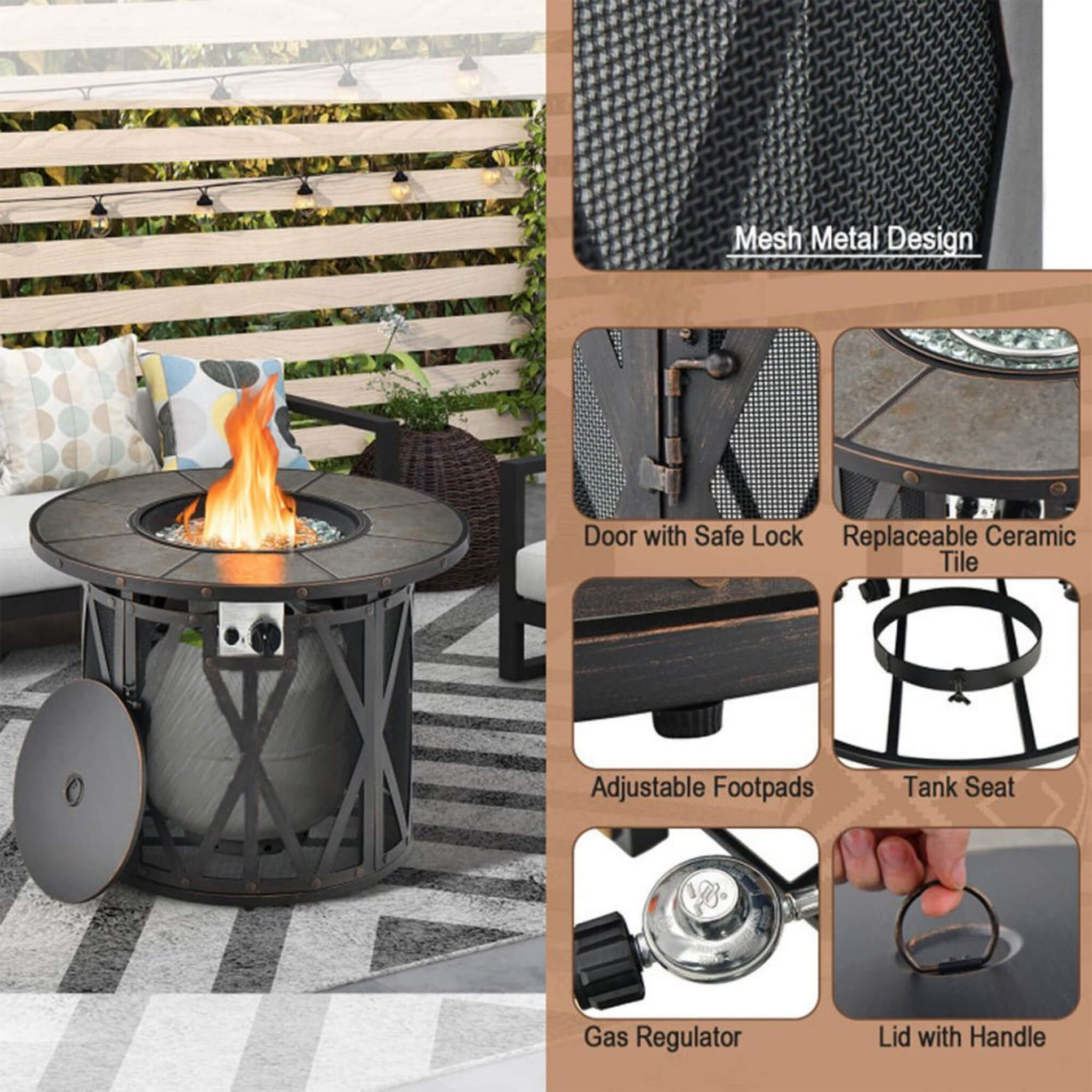 30K BTU Premium Outdoor Patio Gas Fire Pit Table with Fire Glass and Cover, 32"