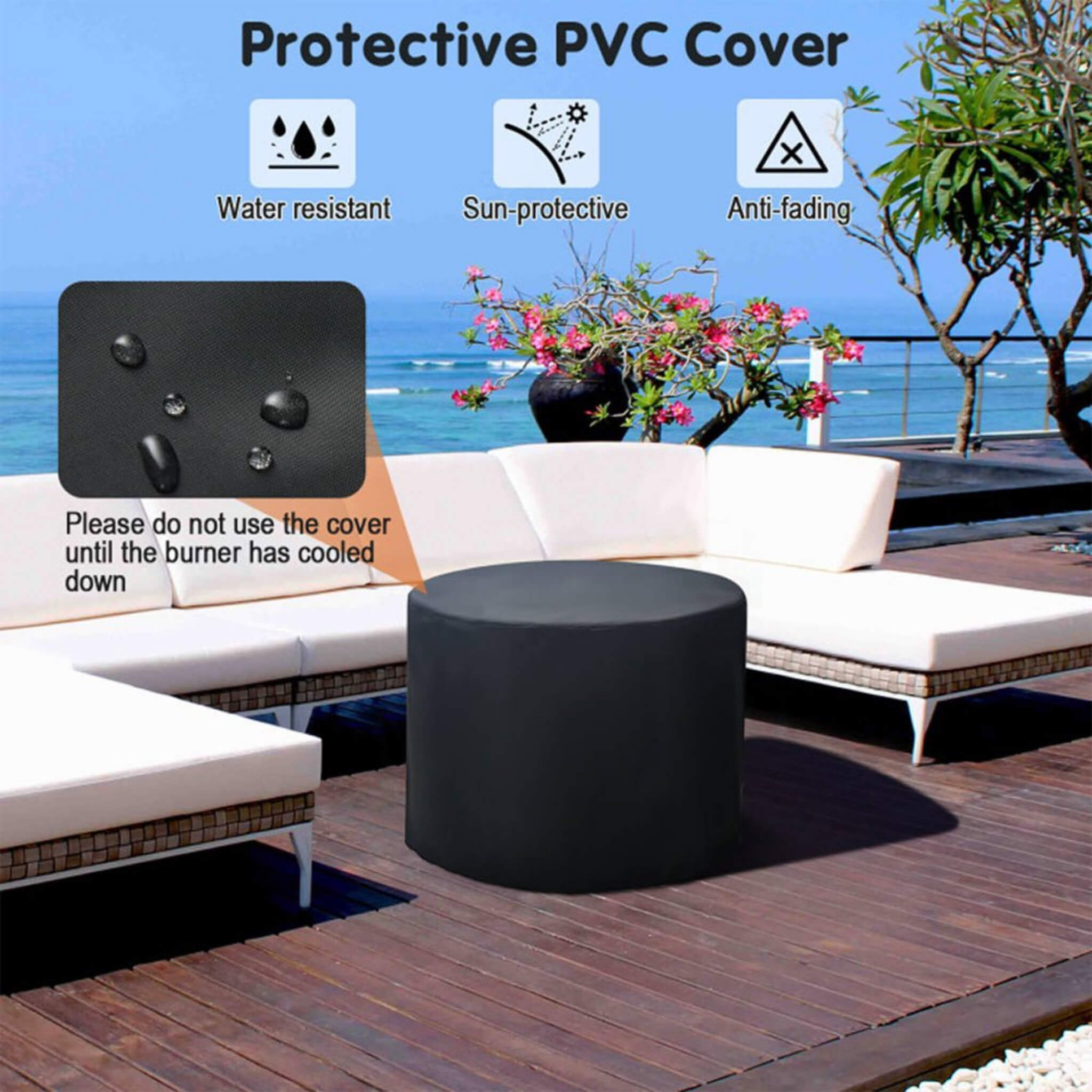 30K BTU Premium Outdoor Patio Gas Fire Pit Table with Fire Glass and Cover, 32"