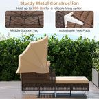 Outdoor Daybed with Retractable Canopy - Wicker Rattan Patio Lounger