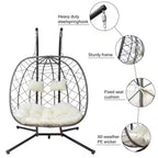 Hanging Swing 2 Seat Chair with Stand, Patio Wicker Hammock Egg Swing with Cushion for Bedroom Garden Indoor Outdoor