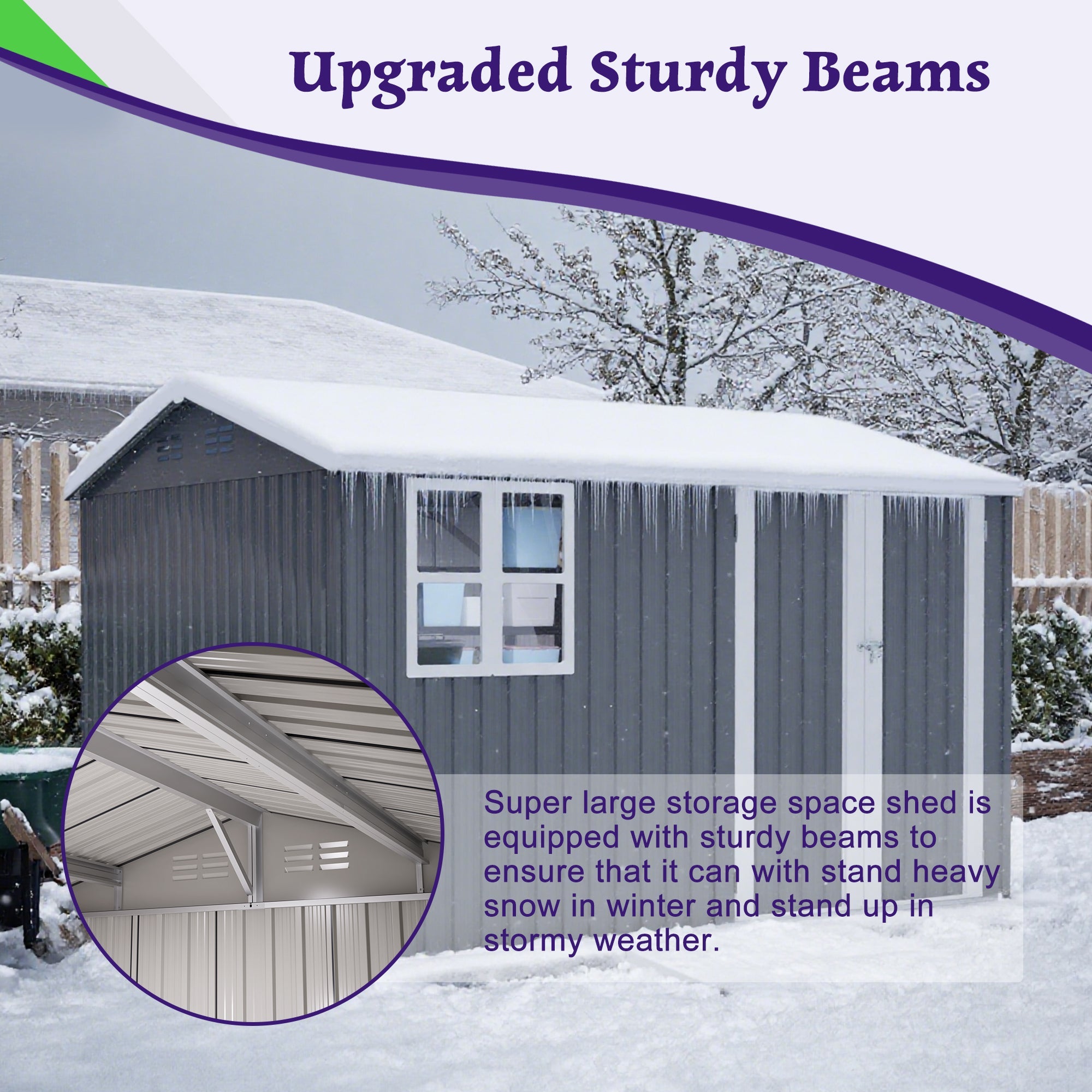 10 X 8FT Outdoor Steel Storage Shed with Clear Window & Lockable Doors
