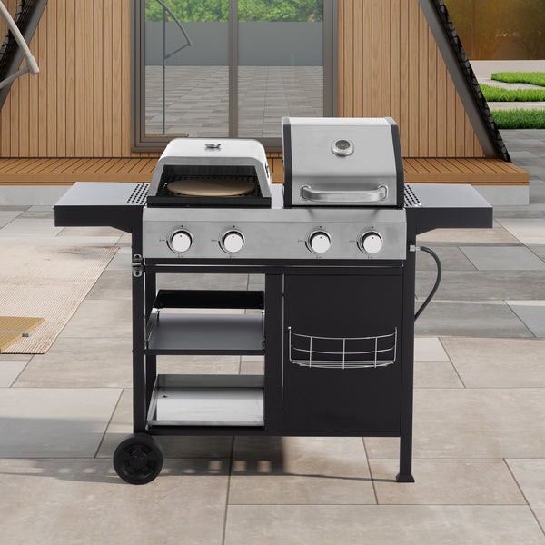 2+2 multifunctional gas barbecue grill and covered grill combination for outdoor cooking
