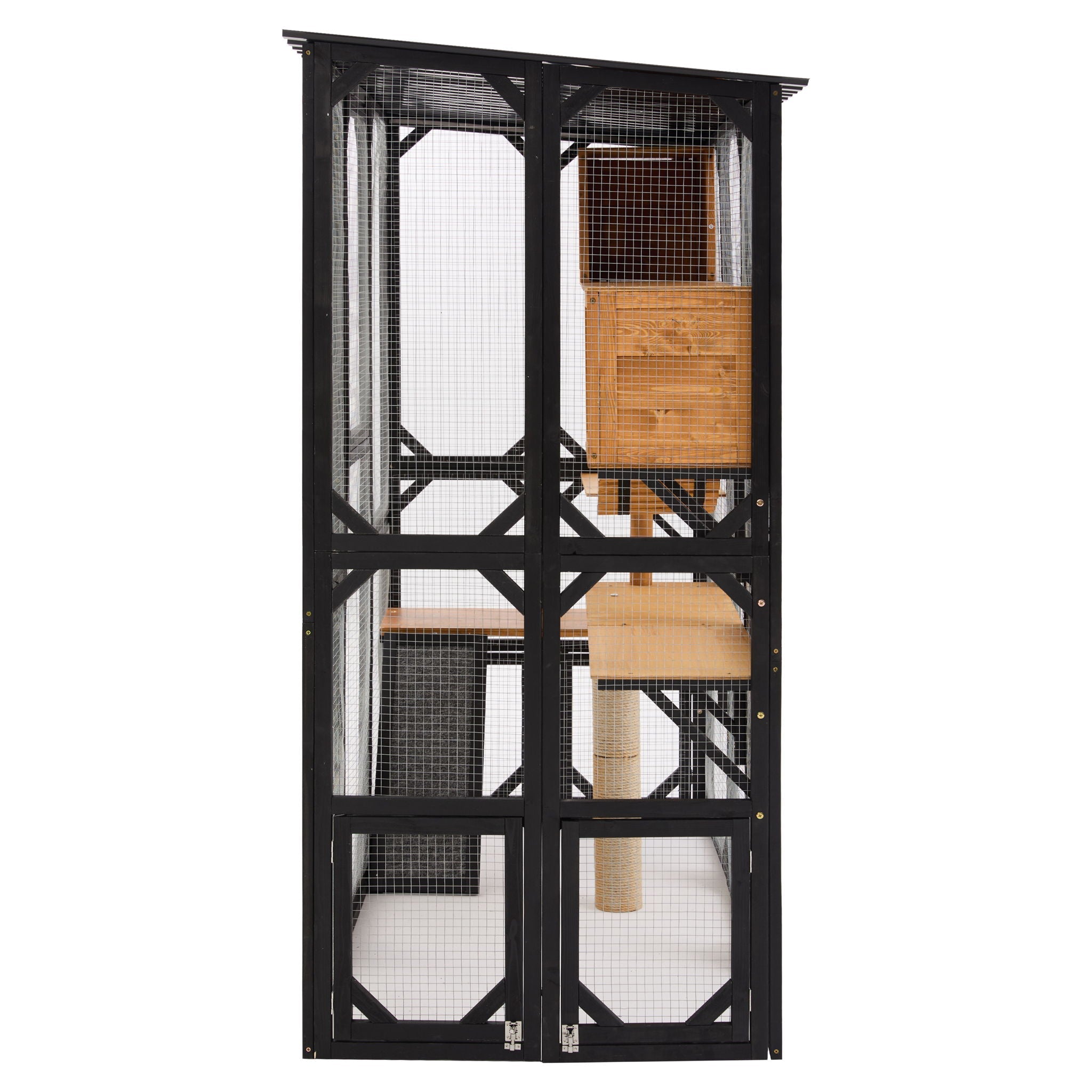 Outdoor Cat Enclosure With Sleeping Houses, Jumping Platforms, & Scratching Post