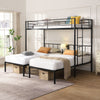 Twin Over Twin Over Twin Triple Bunk Bed With Safety Rails And Storage Shelf - Black
