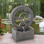 Outdoor Water Fountain - 4 Tier Polyresin Water Fountain Outdoor with LED Lights - 18.5In Decorative Water Feature for Outdoor Decor by
