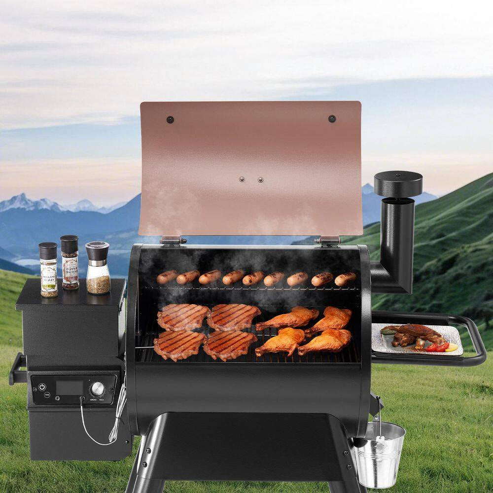 Wood Pellet Grill and Smoker, 8 in 1 BBQ Grills for Outdoor Cooking, 575 Sq.In. Cook Area Electric Smokers,Control Black