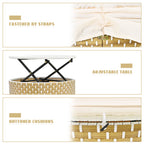 Outdoor Patio Round Rattan Daybed Sectional Beige Retractable Canopy