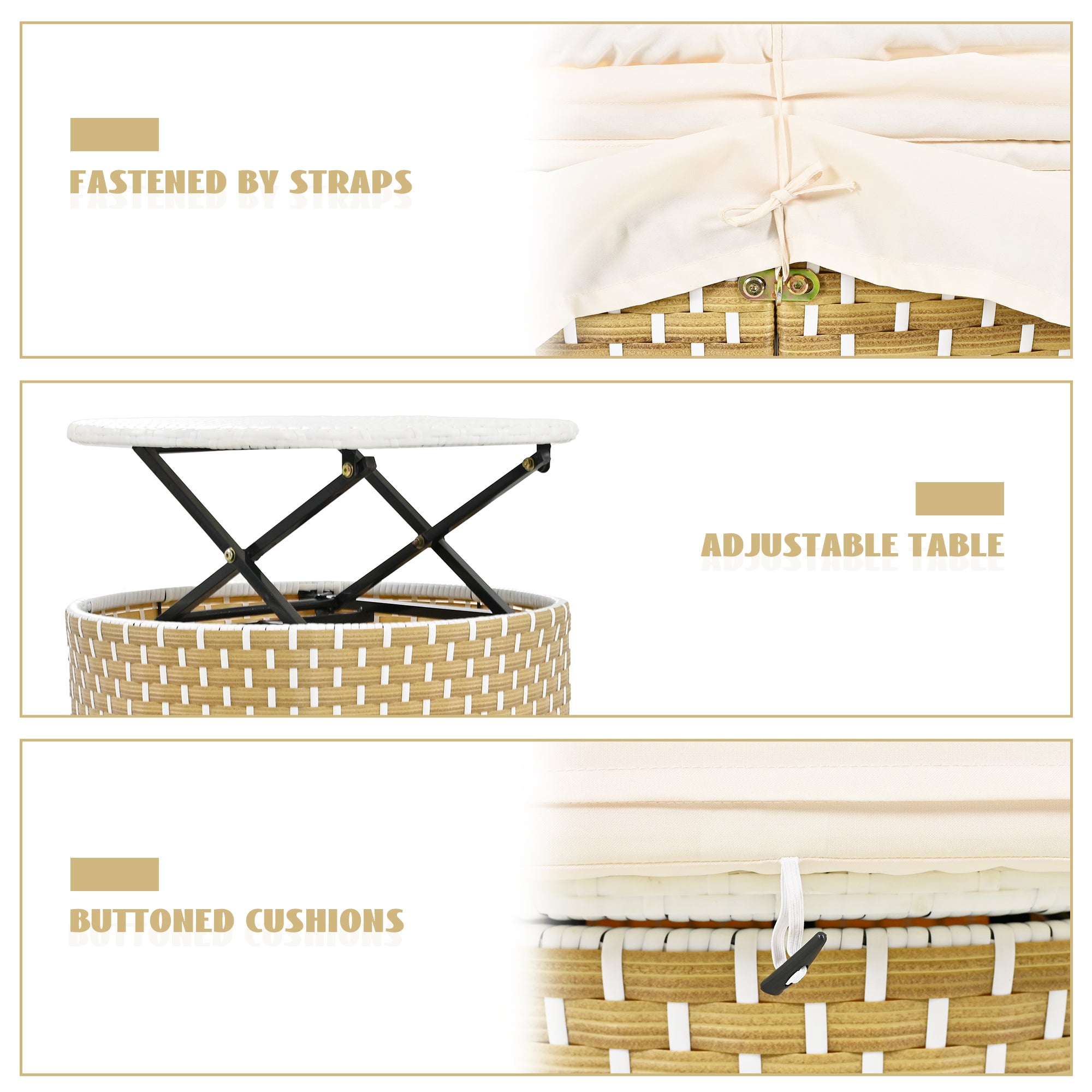 Outdoor Patio Round Rattan Daybed Sectional Beige Retractable Canopy